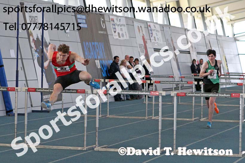 Men's 60 metres hurdles, NECAA Championships and Open Indoor Pentathlon, Gateshead College Academy of Sport. Photo: David T. Hewitson/Sports for All Pics